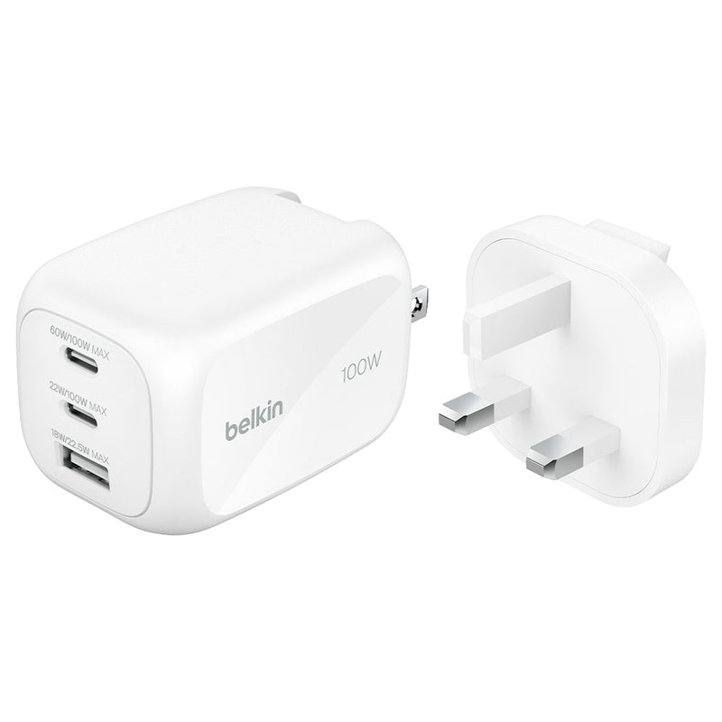 Belkin 100W GaN Wall Charger with International Plug White
