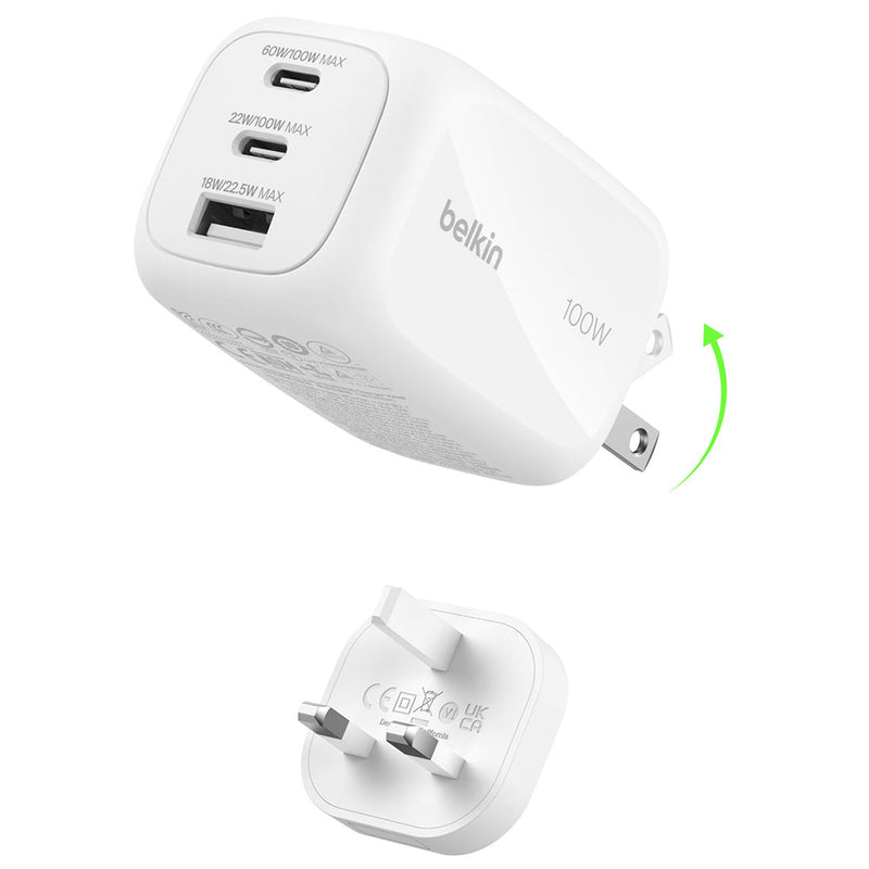 Belkin 100W GaN Wall Charger with International Plug White