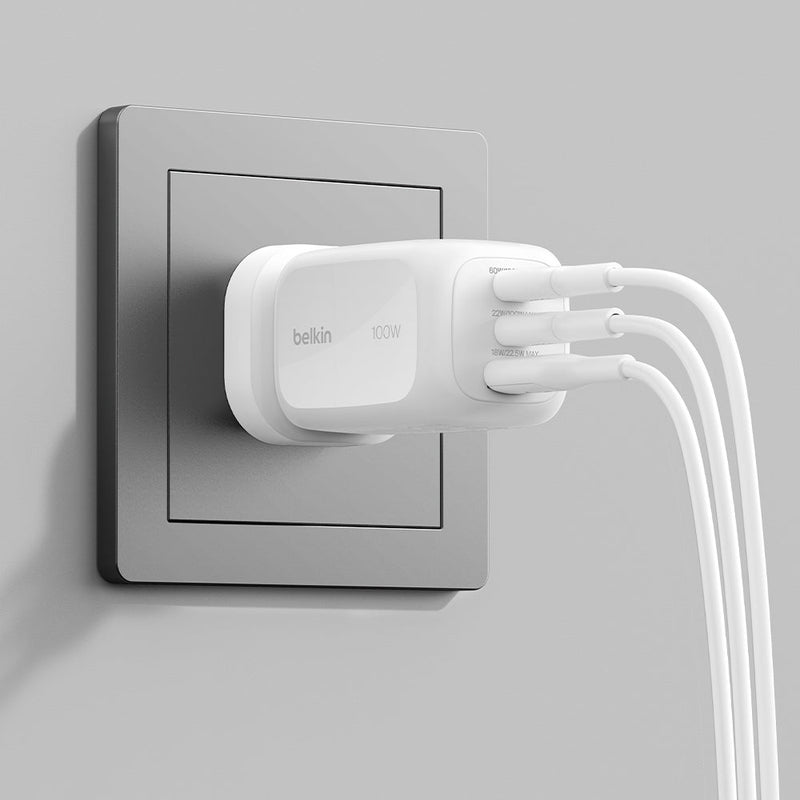Belkin 100W GaN Wall Charger with International Plug White