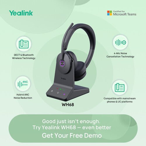 Yealink WH68 Stereo Teams DECT Wireless Headset 1208655