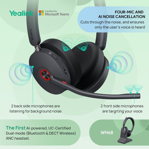 Yealink WH68 Stereo Teams Wireless DECT Headset with Charging Base