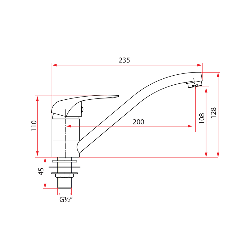 Rubine Sink Tap PLATINO 6041C Cold Only