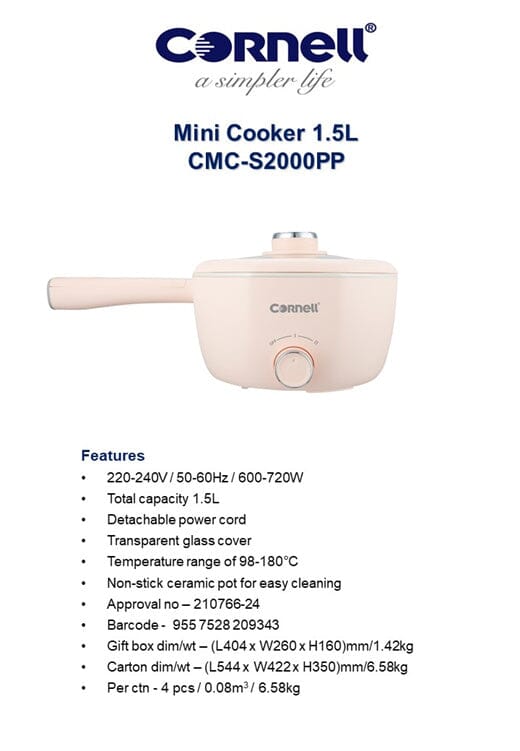 Cornell Mini Cooker CMCS2000PP/CMCS2000BL 1.5L