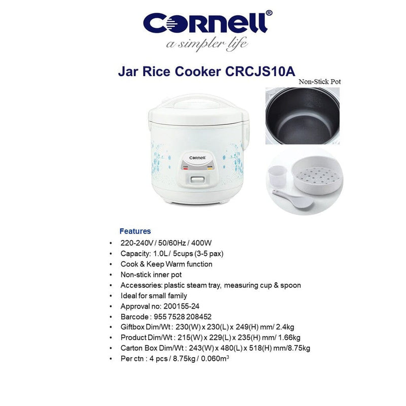 Cornell 1.0L Jar Rice Cooker CRCJS10A