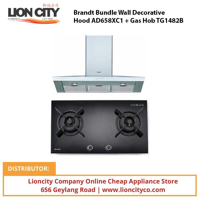 Brandt Bundle Wall Decorative Hood AD658XC1 + Gas Hob TG1482B | Lion City Company.