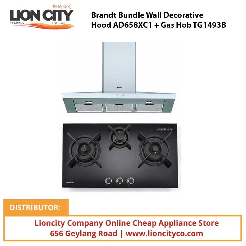 Brandt Bundle Wall Decorative Hood AD658XC1 + Gas Hob TG1493B | Lion City Company.