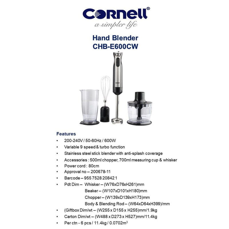 Cornell Hand Blender Set CHBE600CW