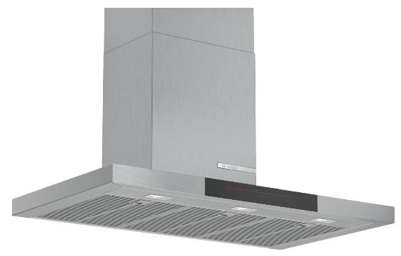 Bosch Series 6 DWB98JQ50B Wall-mounted cooker hood 90 cm + PIB375FB1E Series 6 Domino induction hob 30 cm Black + PKF375CA2E Series 2 Domino Electric hob 30 cm Black, surface mount with frame