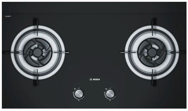 Bosch DWP96BC50B Series 2 Wall-mounted cooker hood 90 cm + PBD7231SG Gas hob 78 cm Tempered glass, Black
