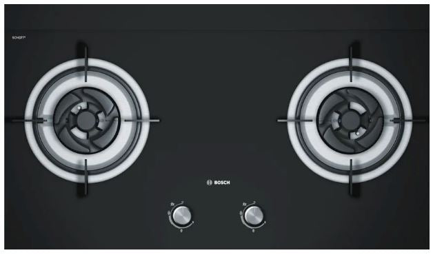 Bosch DWP96BC50B Series 2 Wall-mounted cooker hood 90 cm + PBD7232SG Gas hob 78 cm Tempered glass, Black