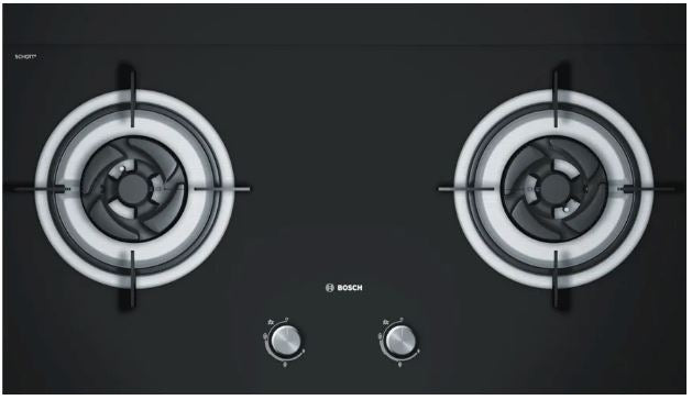 Bosch DWP96BC50B Series 2 Wall-mounted cooker hood 90 cm + PBD7232SG Gas hob 78 cm Tempered glass, Black