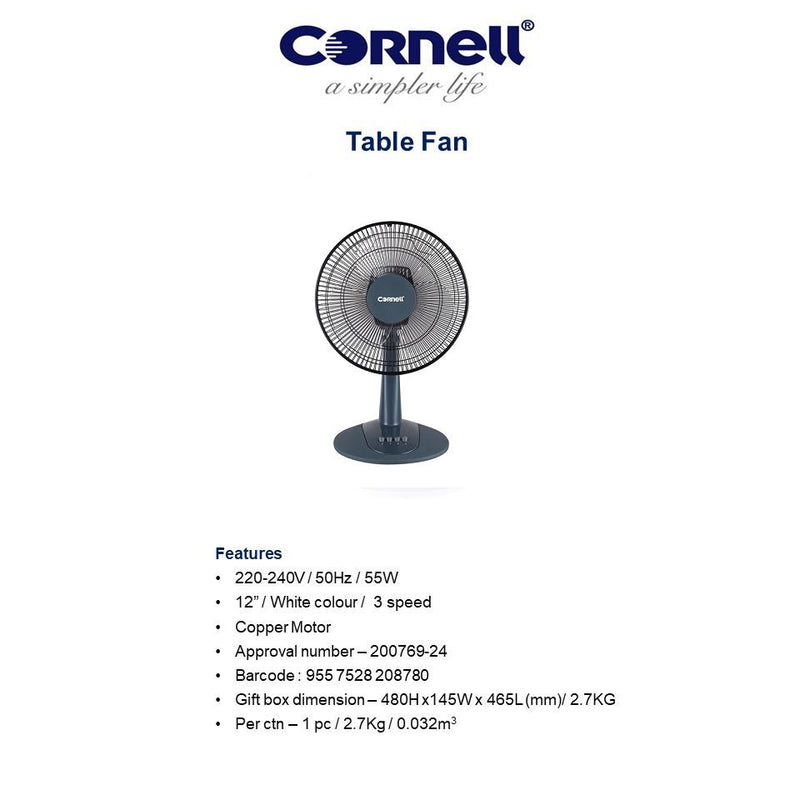 Cornell Table Fan 12 inch CFNT122GY/CFNT122WHX