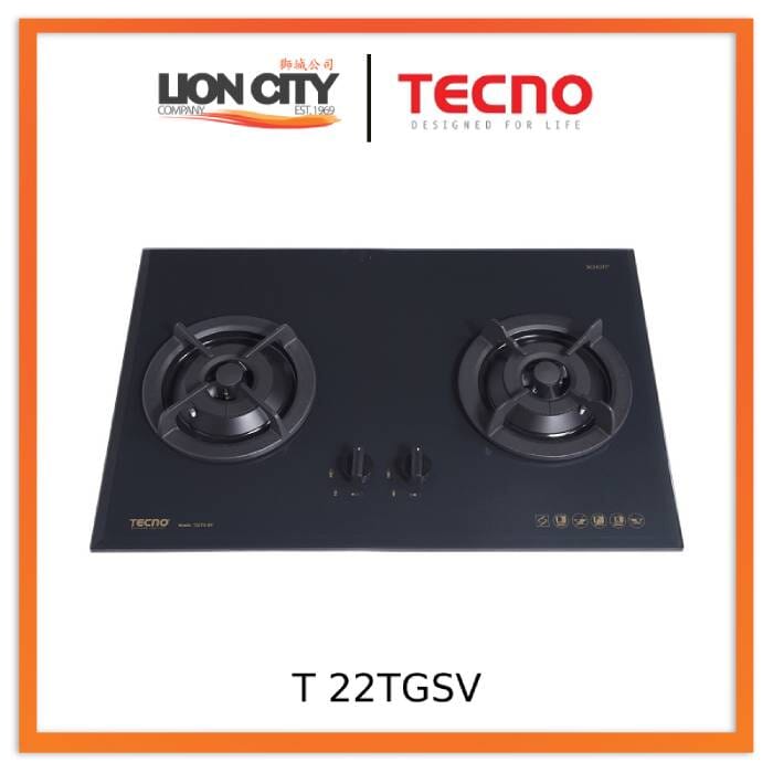 TECNO T 22TGSV 2-Burner 70cm Tempered Glass Cooker Hob | Lion City Company.