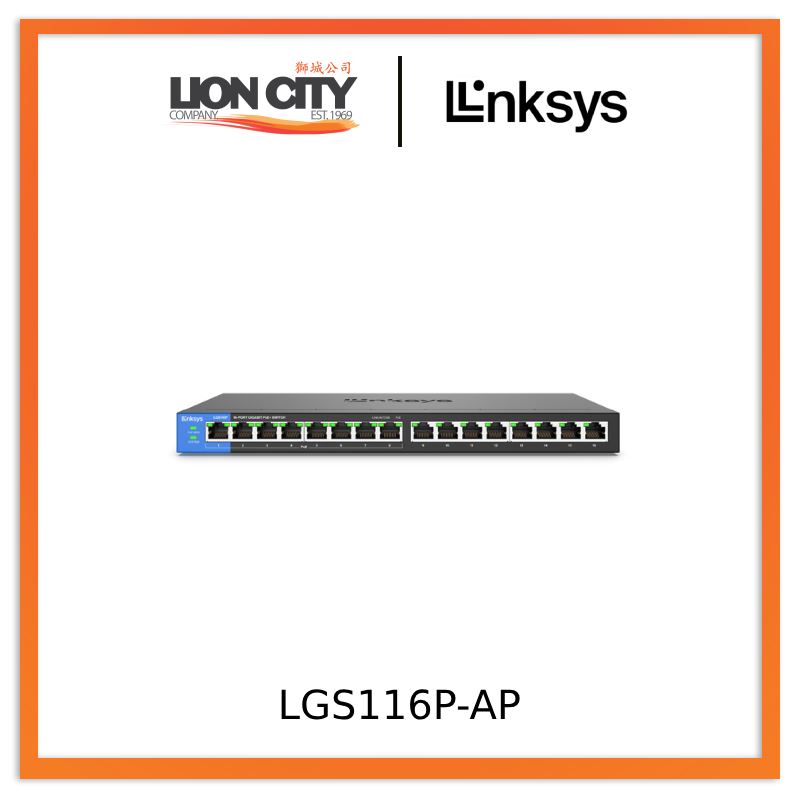 Linksys LGS116P-AP 16-Port Business Desktop Gigabit PoE+ Switch