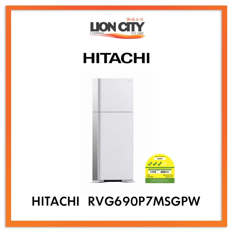 HITACHI 544L 2 DOOR FRIDGE RVG690P7MSGPW