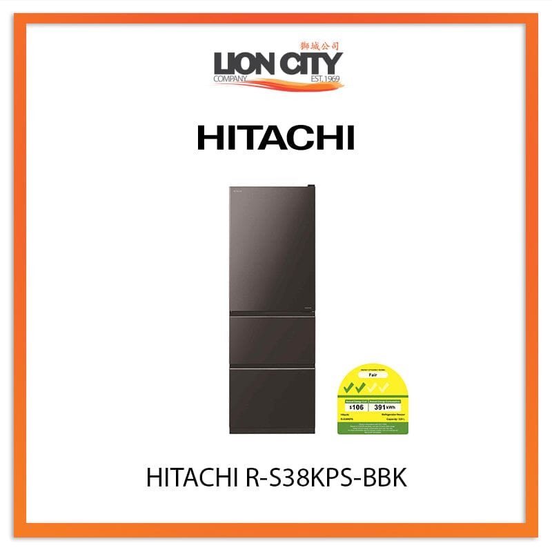 HITACHI 329L 3 DOOR FRIDGE R-S38KPS-BBK