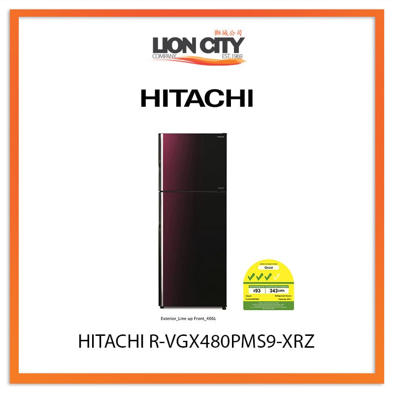 HITACHI 407L 2 DOOR FRIDGE R-VGX480PMS9-XRZ