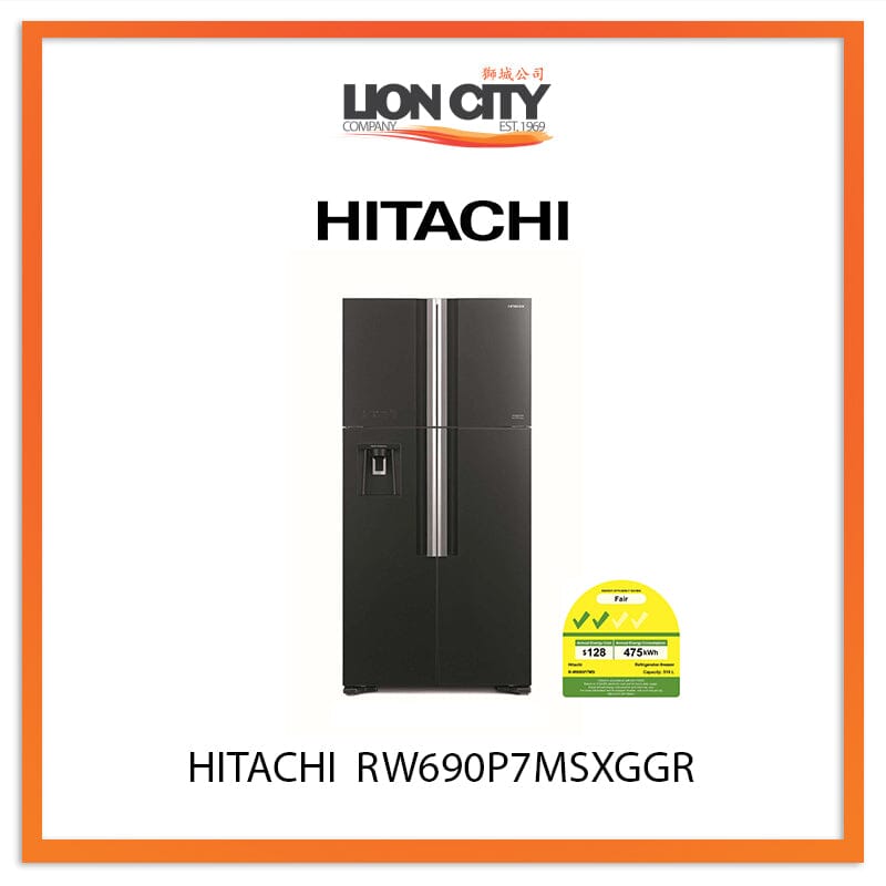 HITACHI 518L 4 DOOR SIDE BY SIDE FRIDGE RW690P7MSXGGR