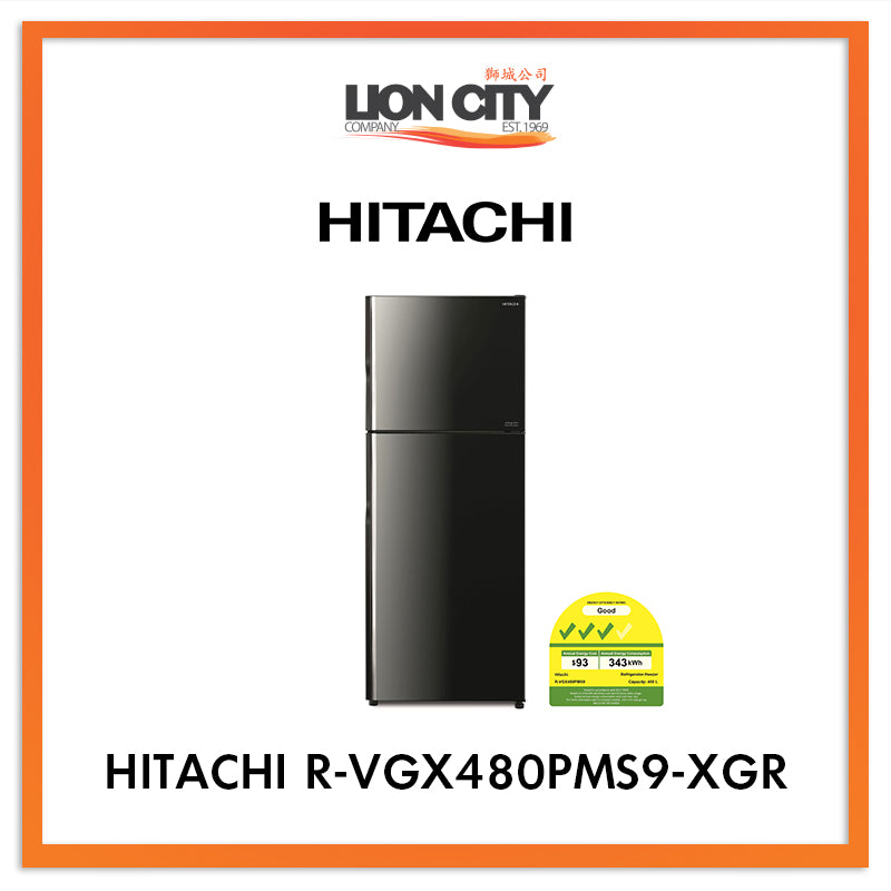 Hitachi 407L 2 Door Fridge R-VGX480PMS9-XGR