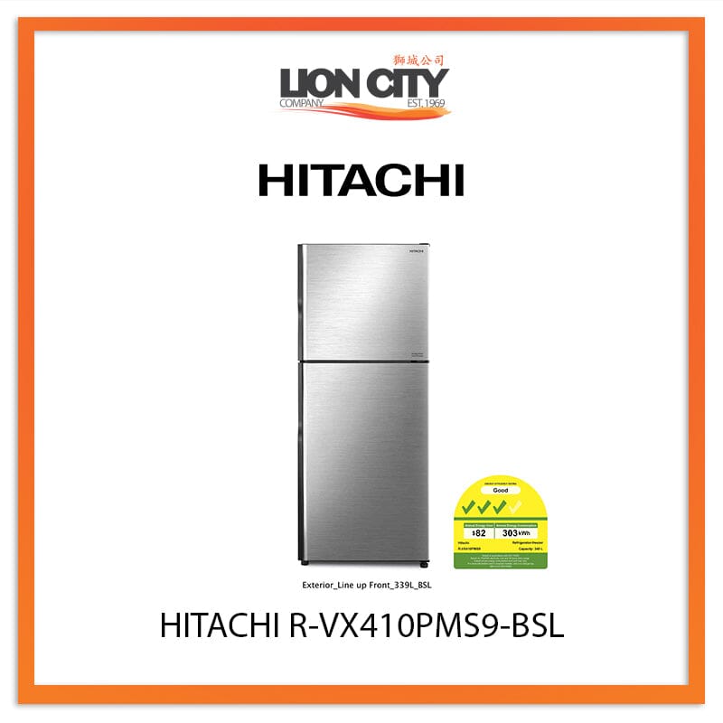 HITACHI 340L 2 DOOR FRIDGE R-VX410PMS9-BSL