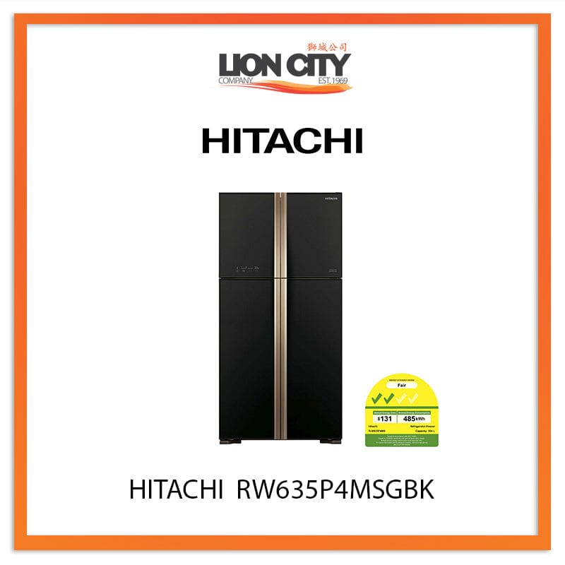 HITACHI 510L 4 DOOR FRENCH BOTTOM FRIDGE RW635P4MSGBK (GLASS BLACK)