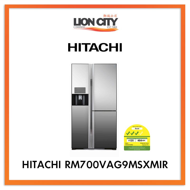 HITACHI 547L 3 DOOR SIDE BY SIDE FRIDGE RM700VAG9MSXMIR