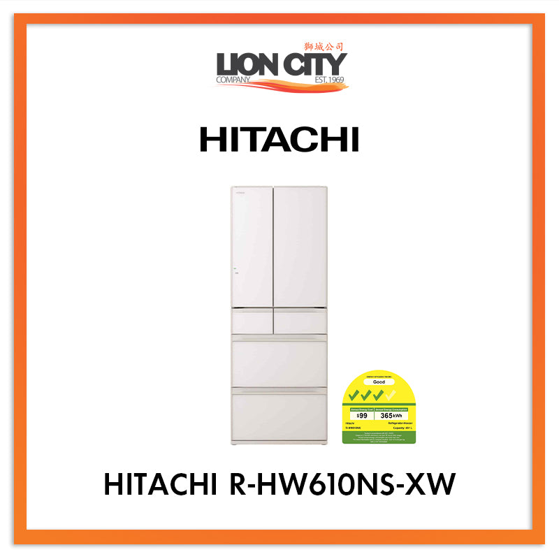 Hitachi 461L Multi Door Fridge R-HW610NS-XW (made in Japan)