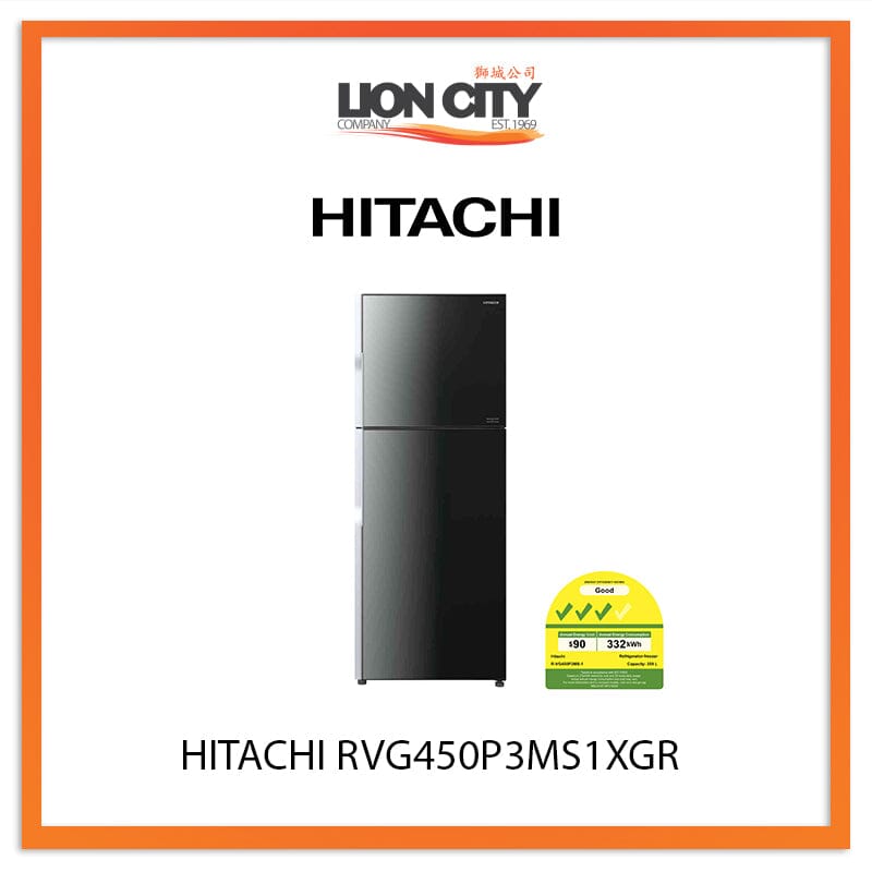 HITACHI 365L 2 DOOR FRIDGE RVG450P3MS1XGR (GRADIATION GREY)