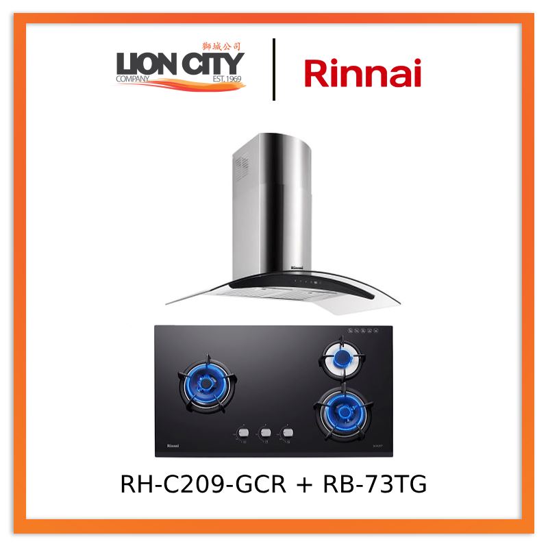 Rinnai RH-C209-GCR Chimney Cooker Hood + RB-73TG Schott Glass Hob