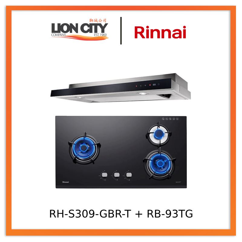 RinnaI RH-S309-GBR-T-Cooker Hood + RB-93TG Schott Glass Hob