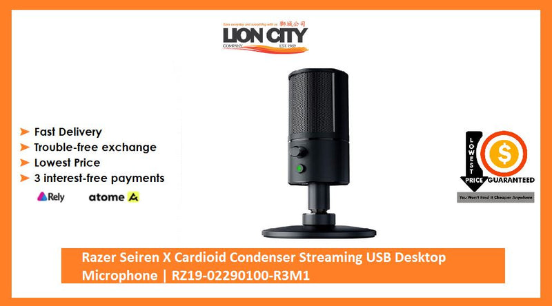 Razer RZ19-02290100-R3M1 Seiren X - Professional-Grade High-Definition Studio Sound USB Digital Condenser Microphone - Optimized for Streaming Twitch/Youtube - Built-In Shock Mount | Lion City Company.