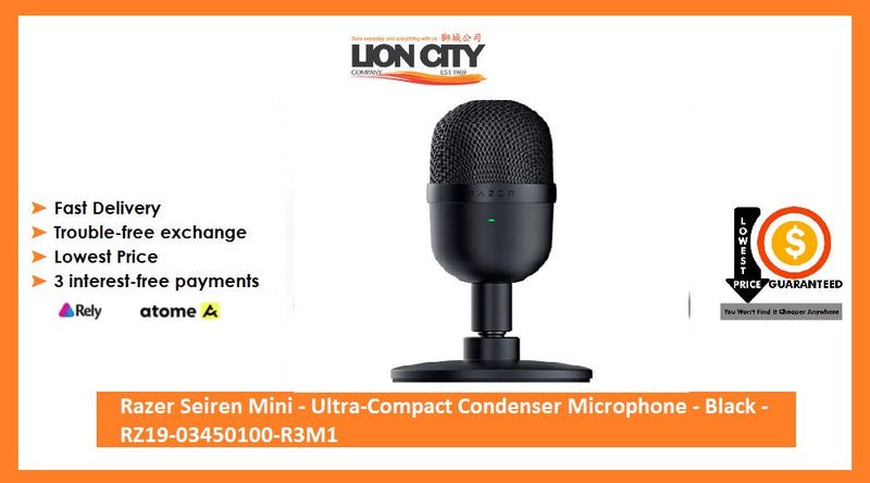 Razer Seiren Mini - Ultra-Compact Condenser Microphone - Black - RZ19-03450100-R3M1 | Lion City Company.