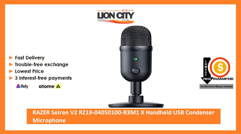 RAZER Seiren V2 RZ19-04050100-R3M1 X Handheld USB Condenser Microphone (Impressive Sensitivity, Black) | Lion City Company.