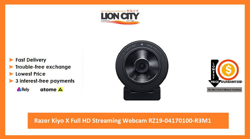 Razer Kiyo X Full HD Streaming Webcam: 1080p 30FPS or 720p 60FPS - Equipped with Auto Focus - Fully Customizable Settings - Flexible Mounting Options - RZ19-04170100-R3M1, Black | Lion City Company.