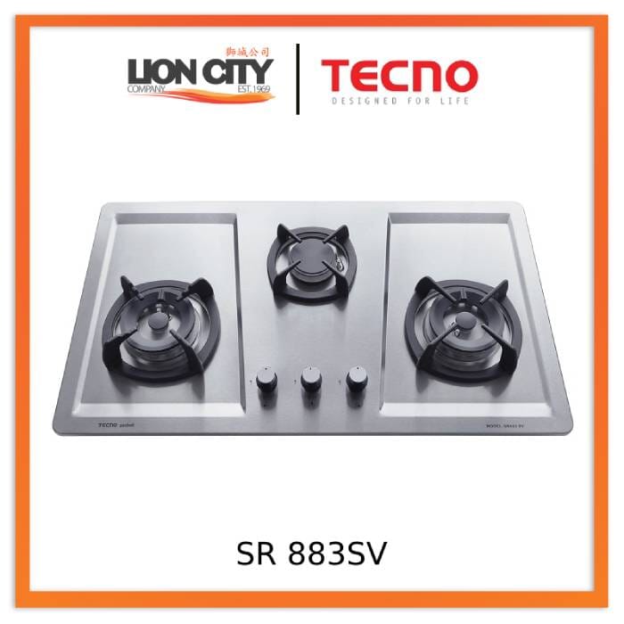 Tecno Uno SR 883 SV Stainless Steel Hob Stainless Steel 86cm, V.V.S , INFERNO*  3 Burner (2x Big, 1x Medium)