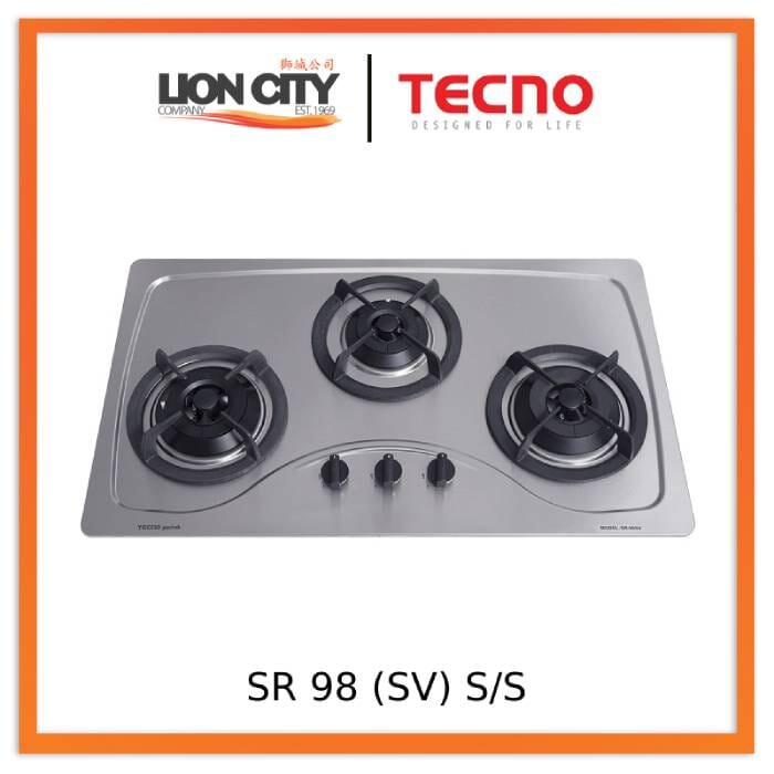 TECNO SR 98 (SV) S/S 3-Burner 90cm Stainless Steel Cooker Hob | Lion City Company.