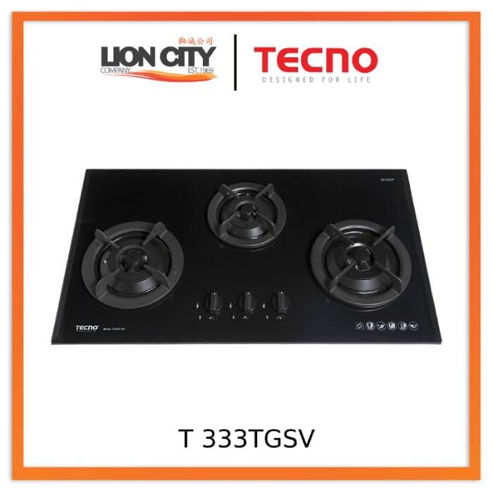 TECNO T 333TGSV 3-Burner 90cm Tempered Glass Cooker Hob | Lion City Company.