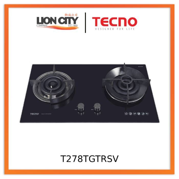 TECNO T278TGTRSV 2-Burner 78cm Glass Cooker Hob with True Triple Ring   Burners