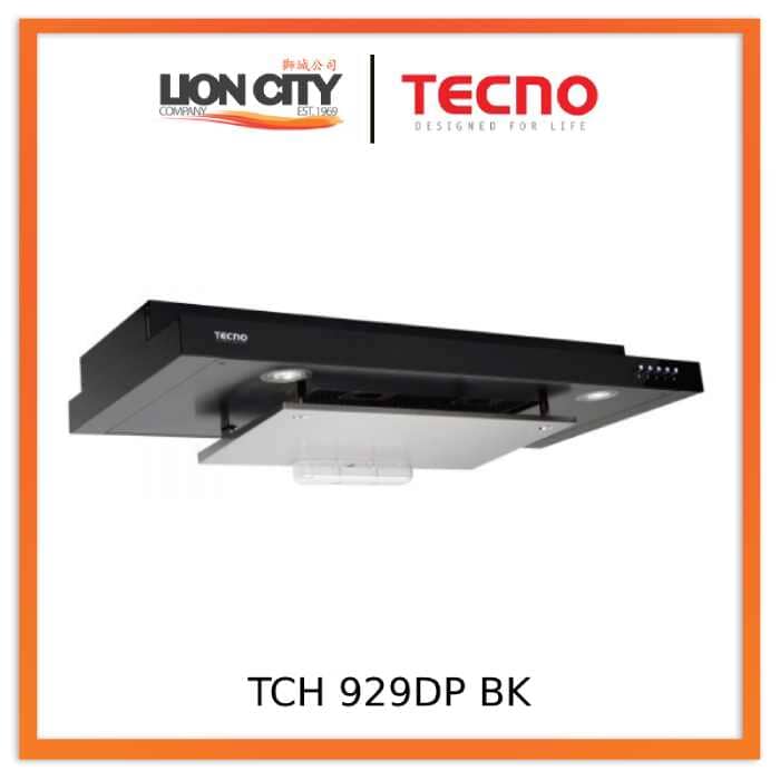 Tecno Uno TCH 929 DP  SS/ BK Slim Line Hood S/S w/ Black Panel / Full Black 90cm, Twin Motors