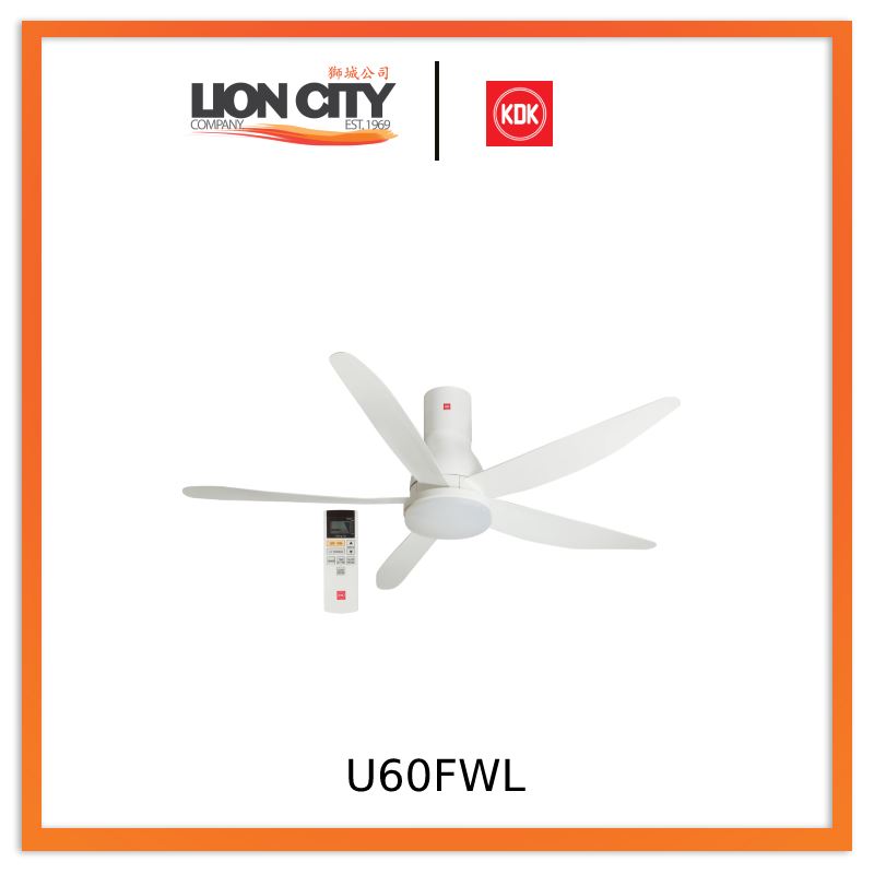 KDK U60FWL White/Black 60cm Ceiling Fan With Led light