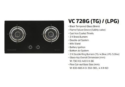 Valenti VC728G 73CM 2 BURNER BLACK TEMPERED Built-in Glass Hob | Lion City Company.