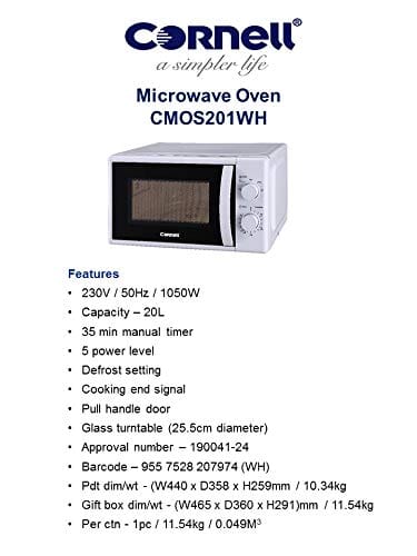 Cornell CMOS201WH 20L Microwave Oven