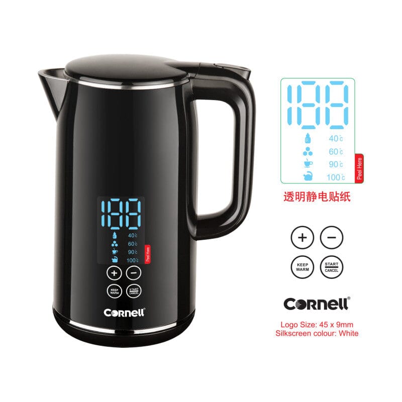 Cornell 1.7L Smart Digital Display Kettle Cool Touch Body Stainless Lion City Company