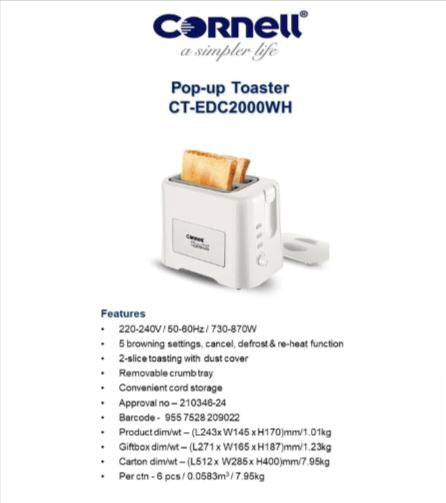 Cornell Pop Up Toaster CTEDC2000WH/CTEDC2000BK