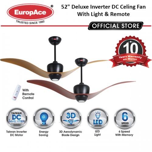 EuropAce ECF7521S  52" Deluxe Inverter DC Celing Fan With Light & Remote | Lion City Company.
