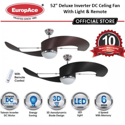 EuropAce Ecf7552S 52” DELUXE INVERTER DC MOTOR CEILING FAN WITH LED LIGHT | Lion City Company.