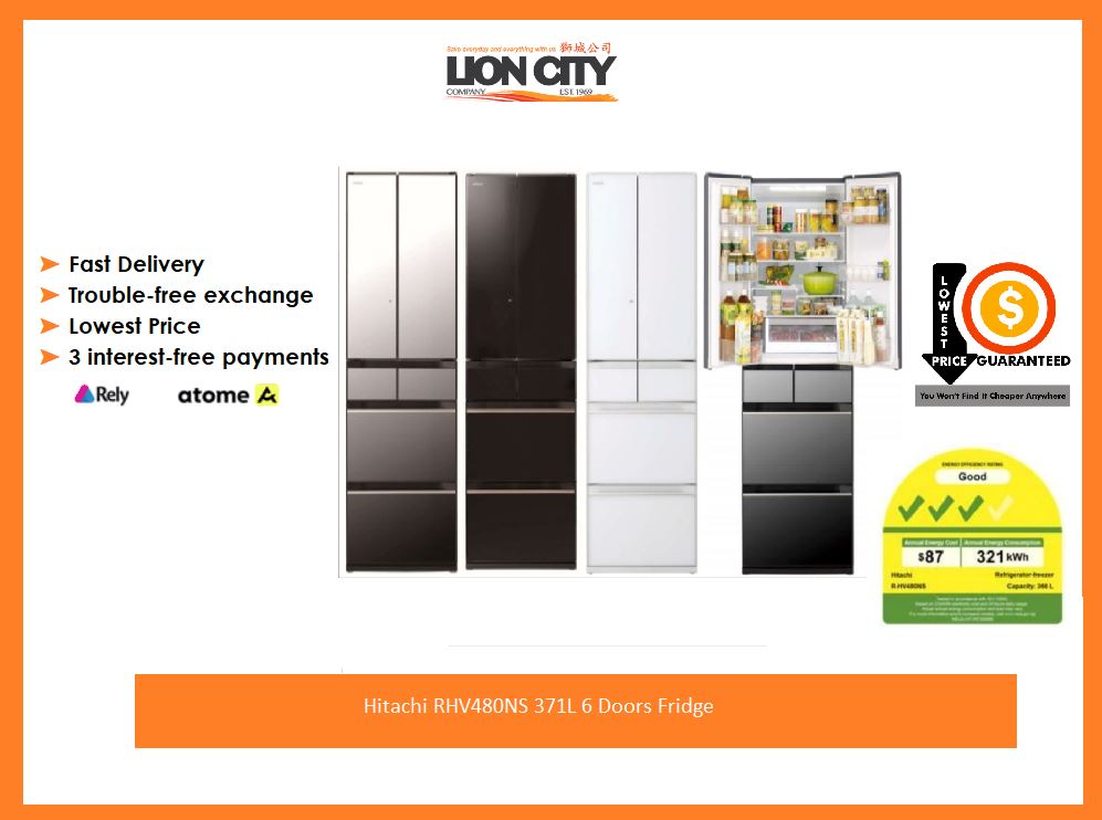 Hitachi RHV480NS 371L 6 Doors Fridge R-HV480NS - XK / XW - Lion