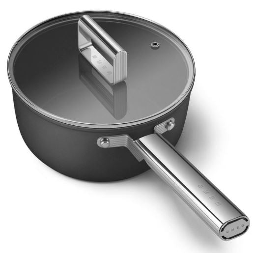Smeg CKFS2011BLM/CRM/RDM Non-Stick Saucepan Cookware, Black 50's Style Aesthetic