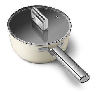 Smeg CKFS2011BLM/CRM/RDM Non-Stick Saucepan Cookware, Black 50's Style Aesthetic