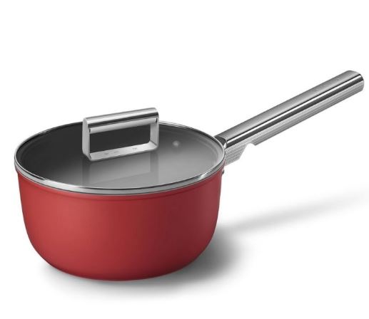 Smeg CKFS2011BLM/CRM/RDM Non-Stick Saucepan Cookware, Black 50's Style Aesthetic